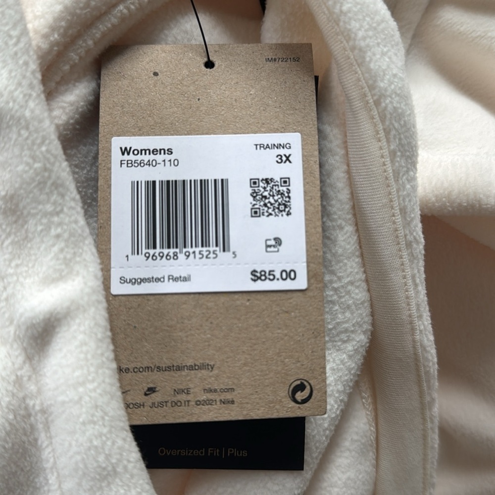 Nike Therma-FIT One Women's Oversized Full-Zip Fleece Hoodie (Plus) Ivory NWT - Picture 9 of 12
